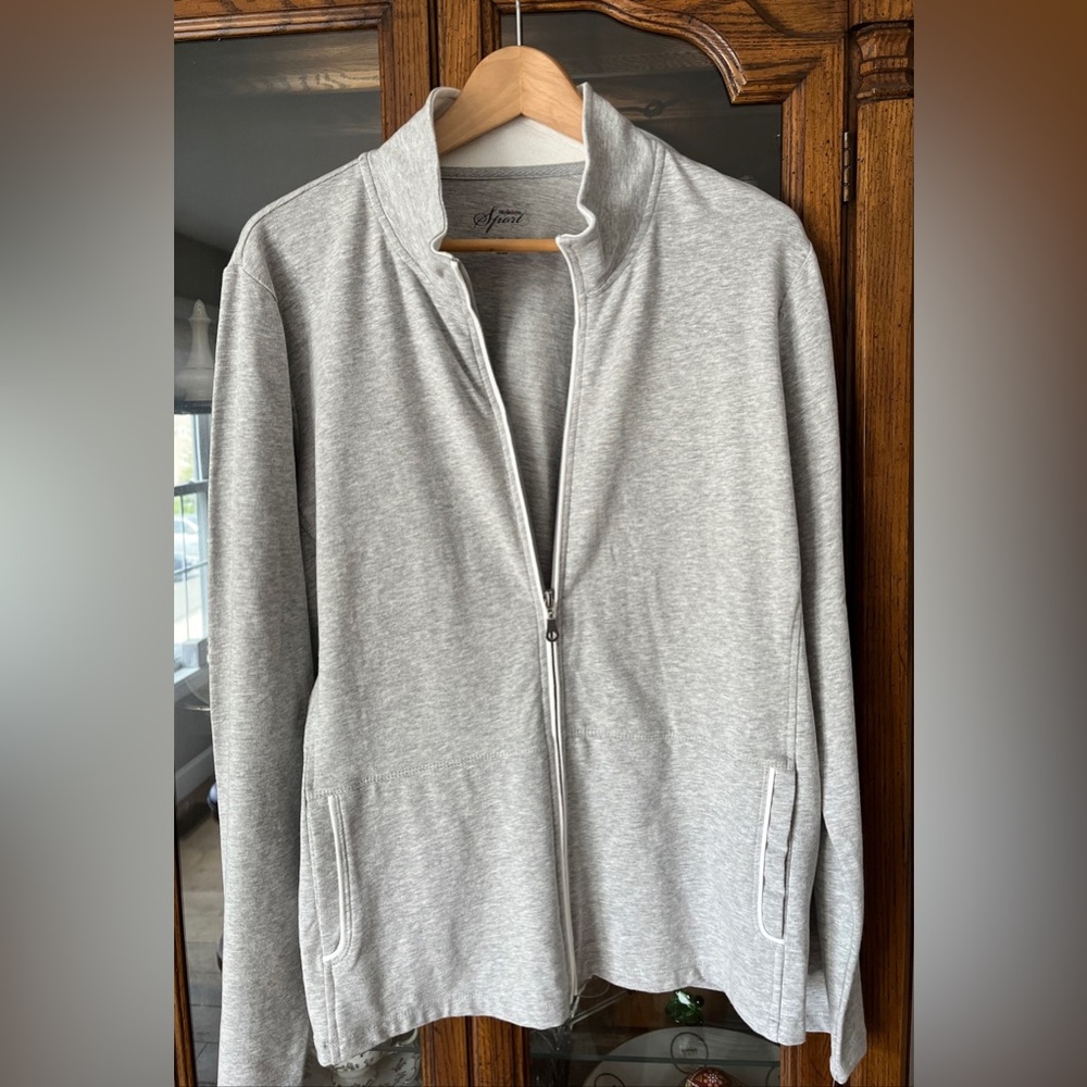 STYLE & Co. SPORT Lightweight Jacket Textured Lite Grey Pockets White Trim